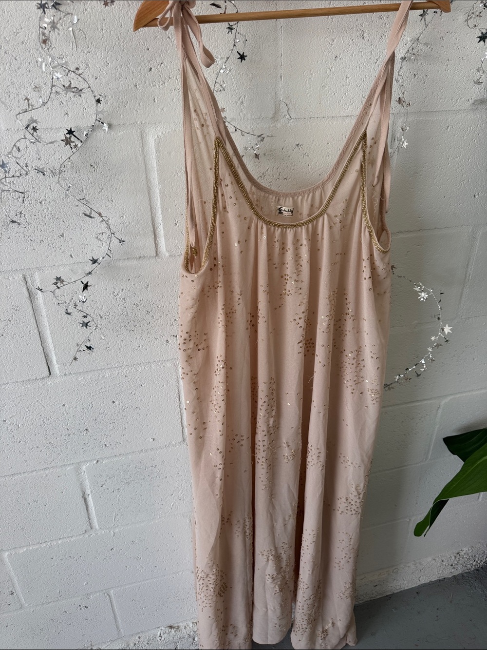 Free People Sheer Slip Dress with Metallic Accents